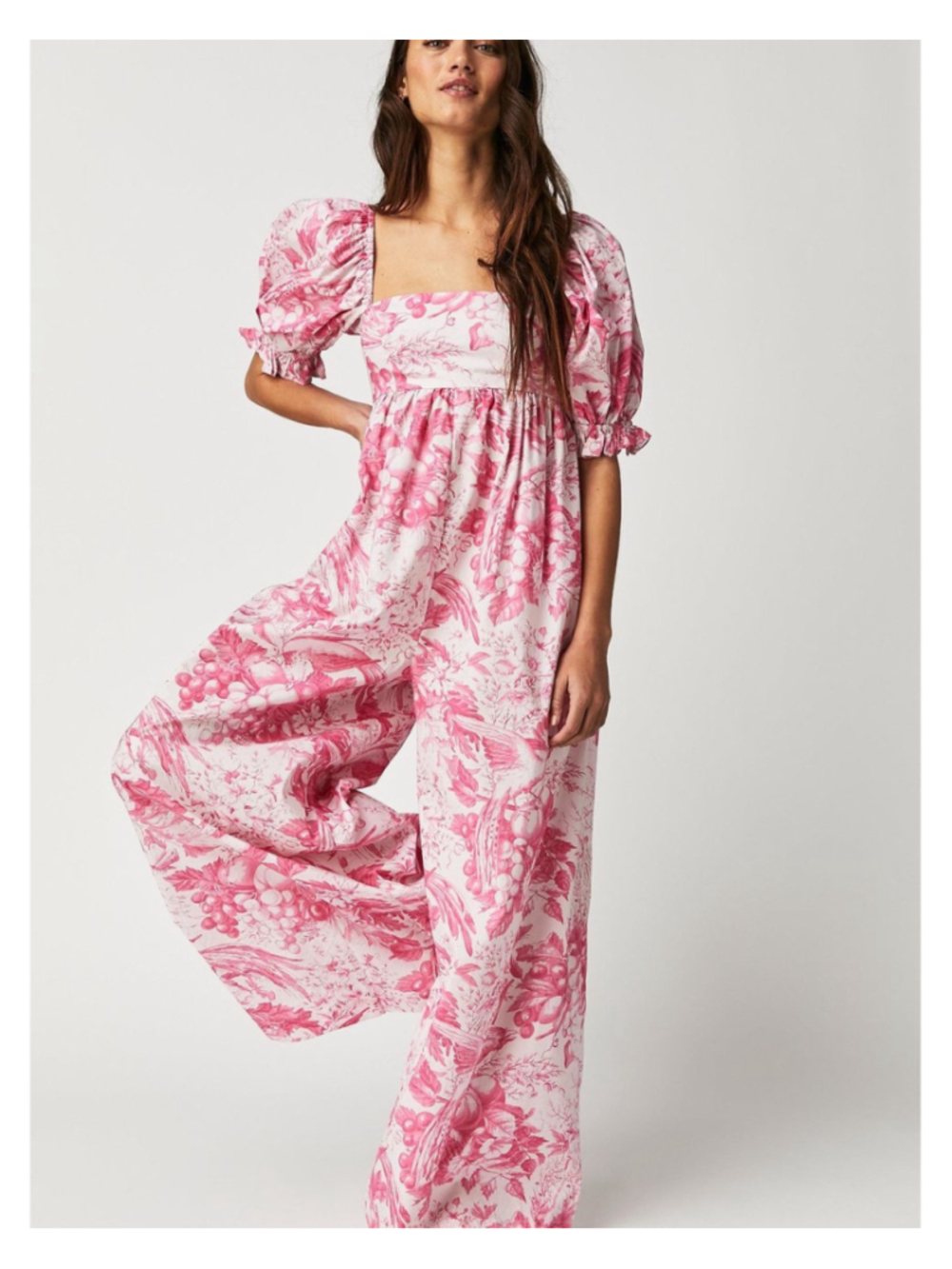 Selkie Jumpsuit Size S Pink White Floral Toile Print Romper